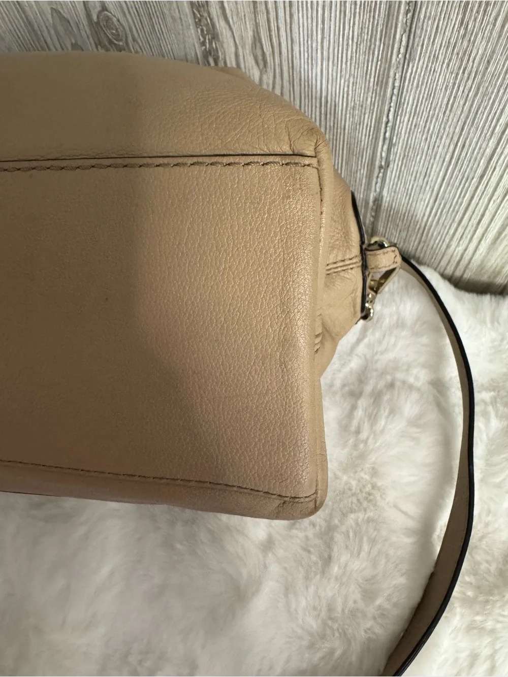 kate spade taupe leather satchel with buckled flap- Allen Street Raquelle